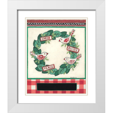 Cheer Peace Rejoice Wreath White Modern Wood Framed Art Print with Double Matting by Deming, Bernadette