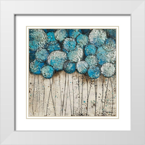 Bubble Trees in Blue White Modern Wood Framed Art Print with Double Matting by Hallowell, Britt