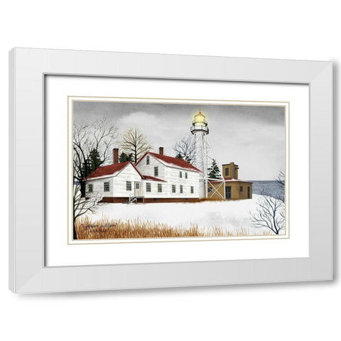 Lighthouse in Winter          White Modern Wood Framed Art Print with Double Matting by Jacobs, Billy