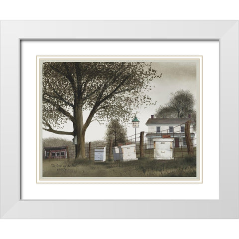 Birds and Bees            White Modern Wood Framed Art Print with Double Matting by Jacobs, Billy