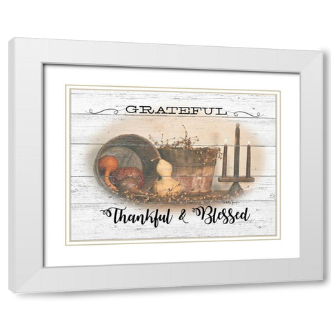 Grateful-Thankful and Blessed White Modern Wood Framed Art Print with Double Matting by Jacobs, Billy
