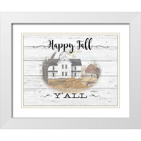 Happy Fall YAll White Modern Wood Framed Art Print with Double Matting by Jacobs, Billy