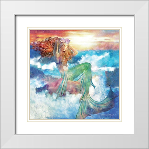 Sunset Mermaid White Modern Wood Framed Art Print with Double Matting by Bluebird Barn