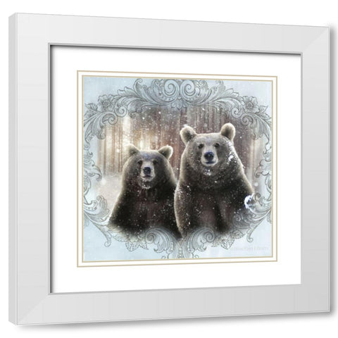 Enchanted Winter Bears    White Modern Wood Framed Art Print with Double Matting by Bluebird Barn
