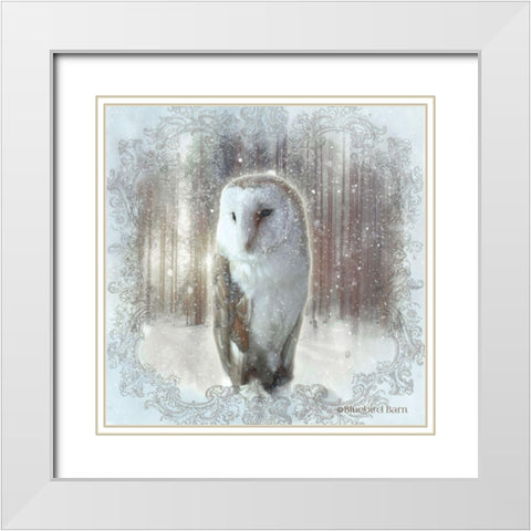 Enchanted Winter Owl    White Modern Wood Framed Art Print with Double Matting by Bluebird Barn