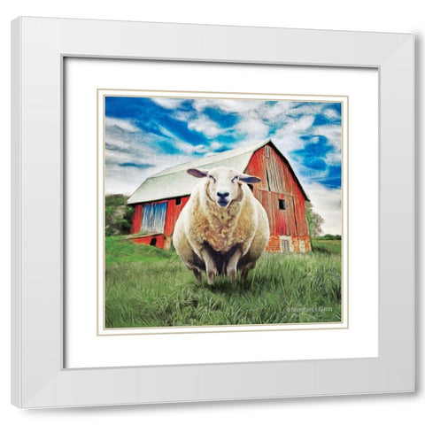 Sunday Afternoon Sheep Pose   White Modern Wood Framed Art Print with Double Matting by Bluebird Barn