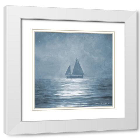 Solo Blue Sea Sailboat White Modern Wood Framed Art Print with Double Matting by Bluebird Barn
