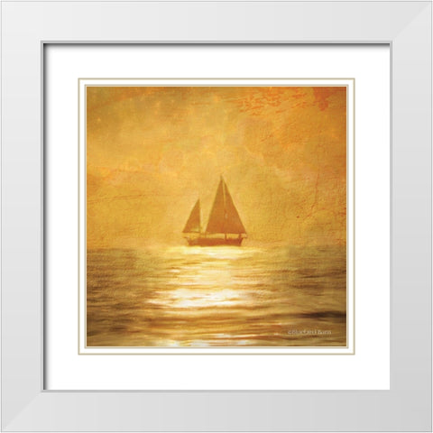 Solo Gold Sunset Sailboat White Modern Wood Framed Art Print with Double Matting by Bluebird Barn