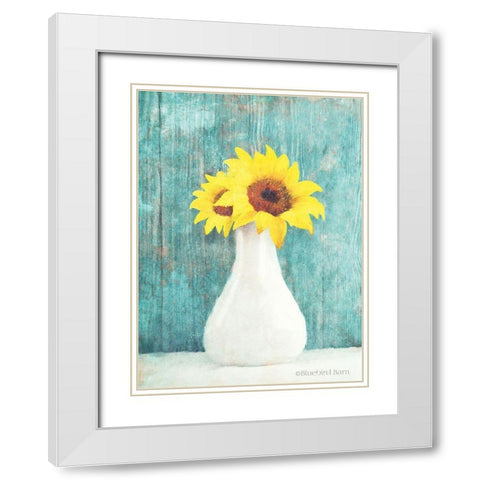 Sunflower White Vase White Modern Wood Framed Art Print with Double Matting by Bluebird Barn