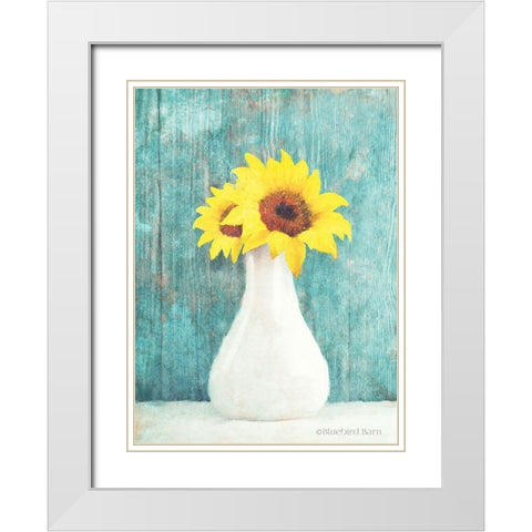 Sunflower White Vase White Modern Wood Framed Art Print with Double Matting by Bluebird Barn