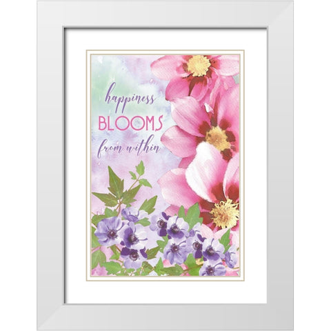 Happiness Blooms Within White Modern Wood Framed Art Print with Double Matting by Bluebird Barn
