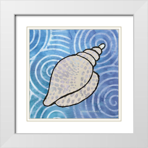 Whimsy Coastal Conch Shell White Modern Wood Framed Art Print with Double Matting by Bluebird Barn