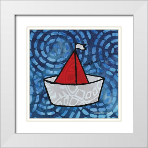 Whimsy Coastal Sailboat White Modern Wood Framed Art Print with Double Matting by Bluebird Barn