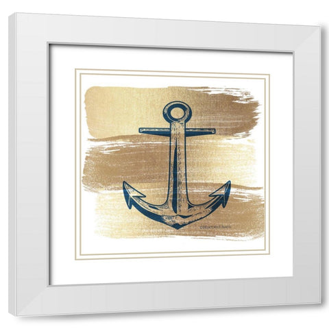Brushed Gold Anchor White Modern Wood Framed Art Print with Double Matting by Bluebird Barn
