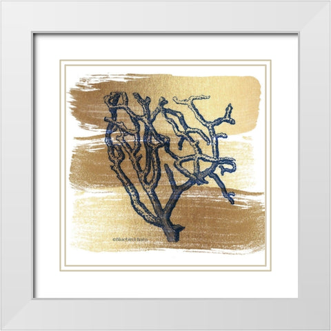 Brushed Gold Branch Coral White Modern Wood Framed Art Print with Double Matting by Bluebird Barn