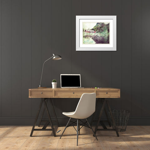 Red Cabin Forest Faith White Modern Wood Framed Art Print with Double Matting by Bluebird Barn