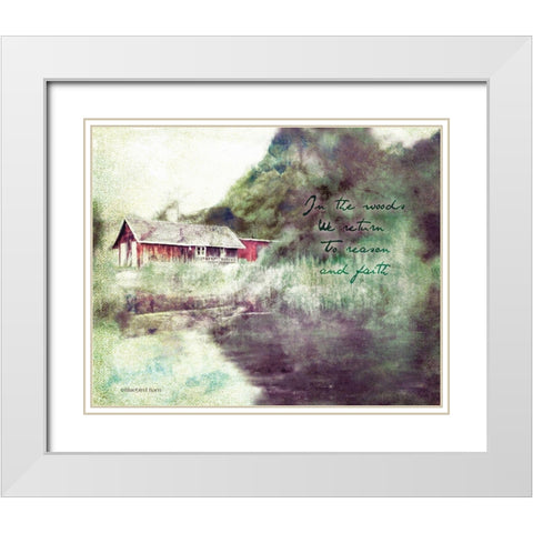 Red Cabin Forest Faith White Modern Wood Framed Art Print with Double Matting by Bluebird Barn