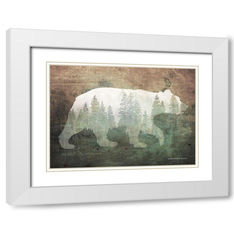 Green Forest Bear Silhouette White Modern Wood Framed Art Print with Double Matting by Bluebird Barn