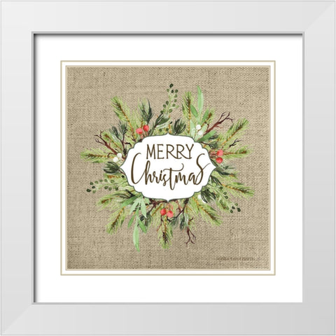 Merry Christmas Greenery II    White Modern Wood Framed Art Print with Double Matting by Bluebird Barn