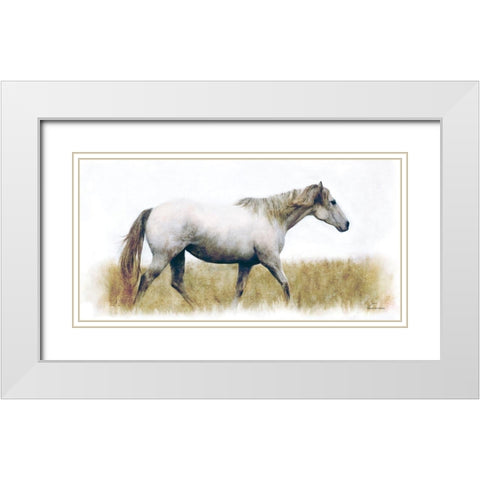White Horse    White Modern Wood Framed Art Print with Double Matting by Bluebird Barn