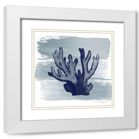 Brushed Midnight Blue Elkhorn Coral White Modern Wood Framed Art Print with Double Matting by Bluebird Barn