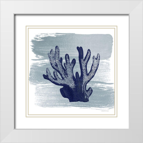 Brushed Midnight Blue Elkhorn Coral White Modern Wood Framed Art Print with Double Matting by Bluebird Barn
