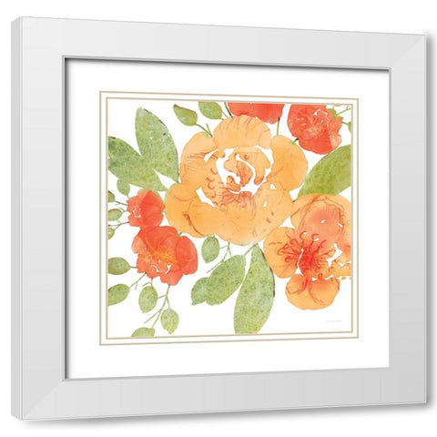 Peachy Floral II White Modern Wood Framed Art Print with Double Matting by Bluebird Barn