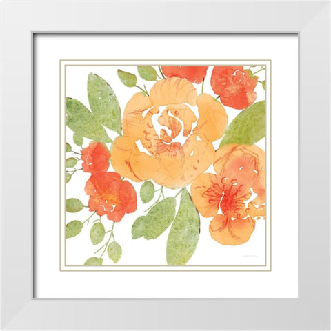 Peachy Floral II White Modern Wood Framed Art Print with Double Matting by Bluebird Barn