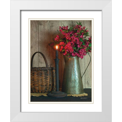 Basket and Blossoms White Modern Wood Framed Art Print with Double Matting by Boyer, Susie