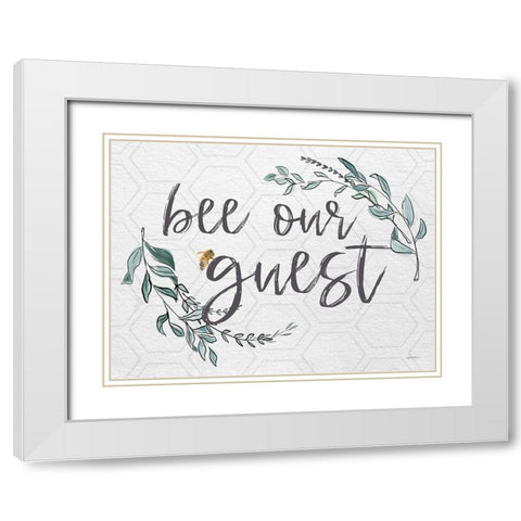 Bee Our Guest   White Modern Wood Framed Art Print with Double Matting by Boyer, Susie
