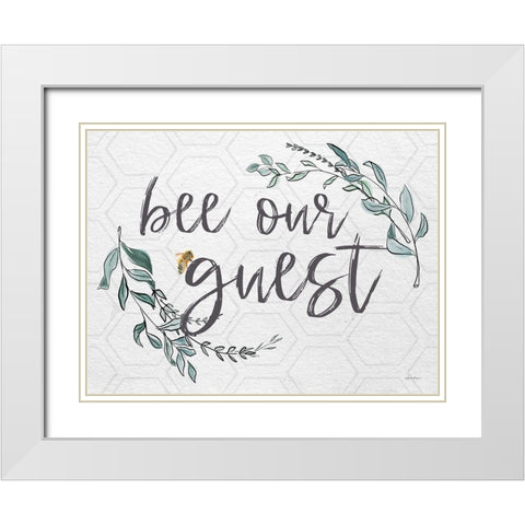 Bee Our Guest   White Modern Wood Framed Art Print with Double Matting by Boyer, Susie