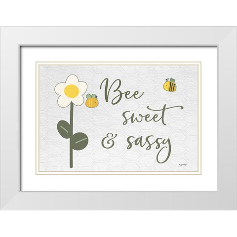 Bee Sweet And Sassy White Modern Wood Framed Art Print with Double Matting by Boyer, Susie