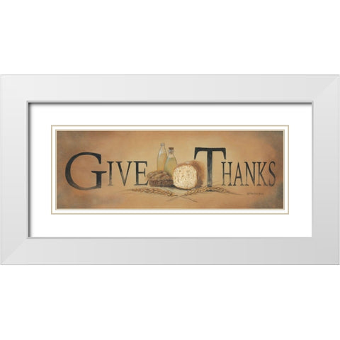 Give Thanks White Modern Wood Framed Art Print with Double Matting by Britton, Pam