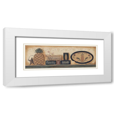 Welcome Family And Friends White Modern Wood Framed Art Print with Double Matting by Britton, Pam