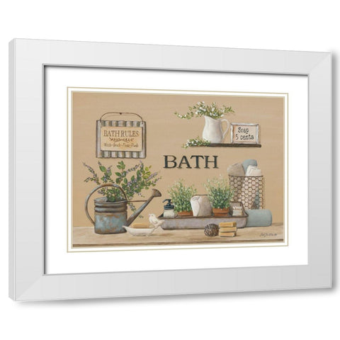 Farmhouse Bath II White Modern Wood Framed Art Print with Double Matting by Britton, Pam