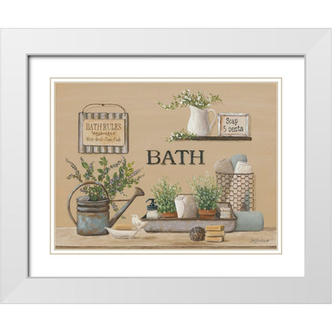 Farmhouse Bath II White Modern Wood Framed Art Print with Double Matting by Britton, Pam