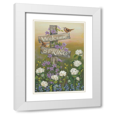 Welcome Spring White Modern Wood Framed Art Print with Double Matting by Britton, Pam