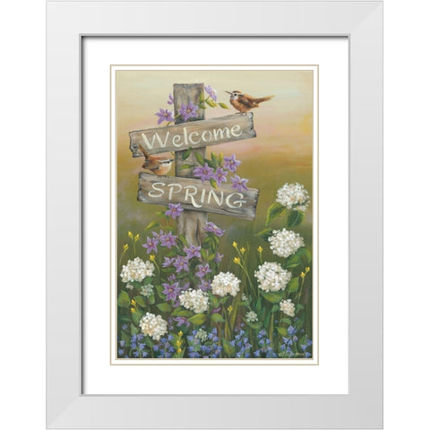 Welcome Spring White Modern Wood Framed Art Print with Double Matting by Britton, Pam