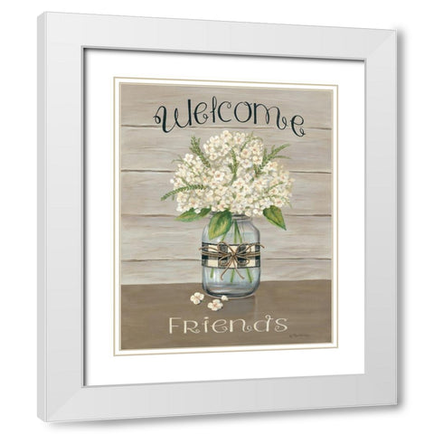 Welcome Friends Mason Jar White Modern Wood Framed Art Print with Double Matting by Britton, Pam