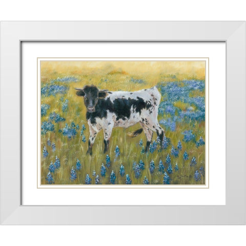 Cutie in the Bluebonnets White Modern Wood Framed Art Print with Double Matting by Britton, Pam