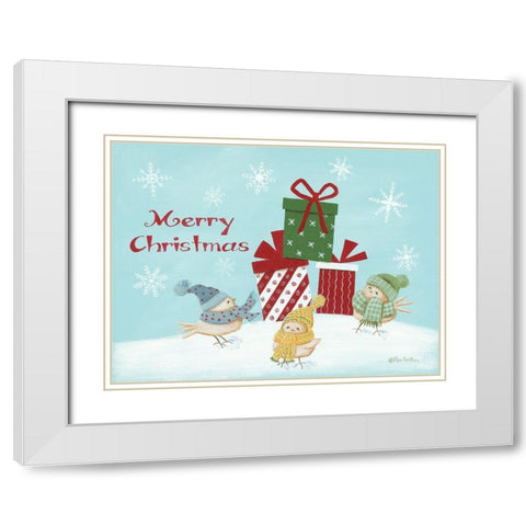 Winter Birds Merry Christmas White Modern Wood Framed Art Print with Double Matting by Britton, Pam