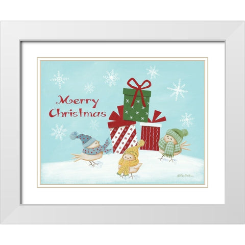 Winter Birds Merry Christmas White Modern Wood Framed Art Print with Double Matting by Britton, Pam