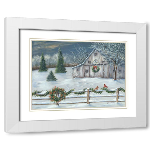 Wintery Barn    White Modern Wood Framed Art Print with Double Matting by Britton, Pam