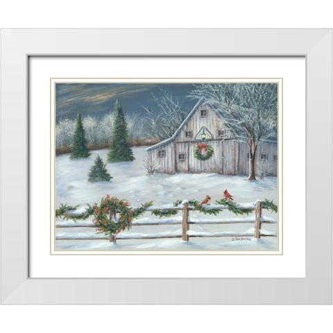 Wintery Barn    White Modern Wood Framed Art Print with Double Matting by Britton, Pam