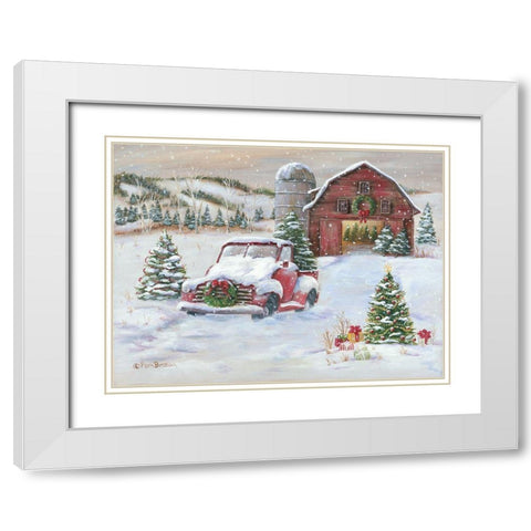 Snowy Christmas Farm     White Modern Wood Framed Art Print with Double Matting by Britton, Pam