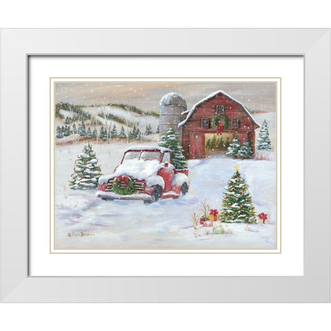 Snowy Christmas Farm     White Modern Wood Framed Art Print with Double Matting by Britton, Pam