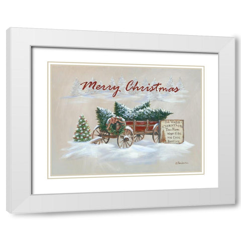 Merry Christmas Wagon   White Modern Wood Framed Art Print with Double Matting by Britton, Pam