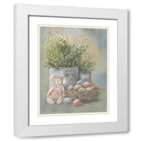 Rustic Easter Vignette White Modern Wood Framed Art Print with Double Matting by Britton, Pam