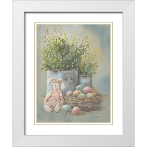 Rustic Easter Vignette White Modern Wood Framed Art Print with Double Matting by Britton, Pam