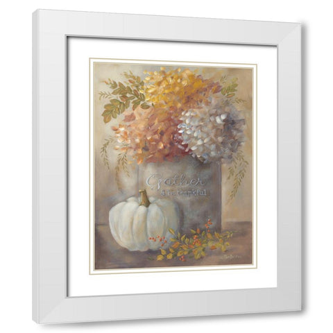 Gather And Be Thankful White Modern Wood Framed Art Print with Double Matting by Britton, Pam